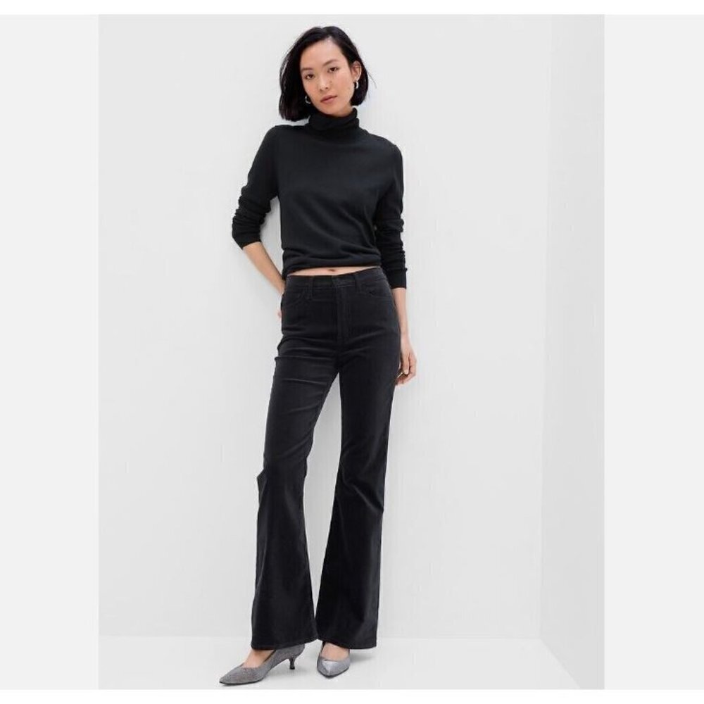 Gap High-Rise '70s Flare Black VELVET Stretch Pants Size 8/29 RT$140 FRIENDS Y2k